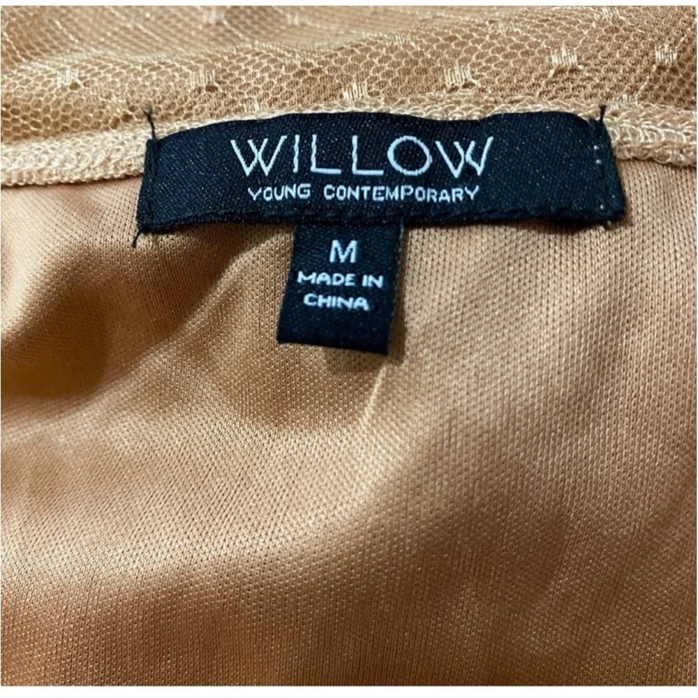 Willow Tan Peach Sparkle Ruched Long Sleeve Crop Top Size Medium